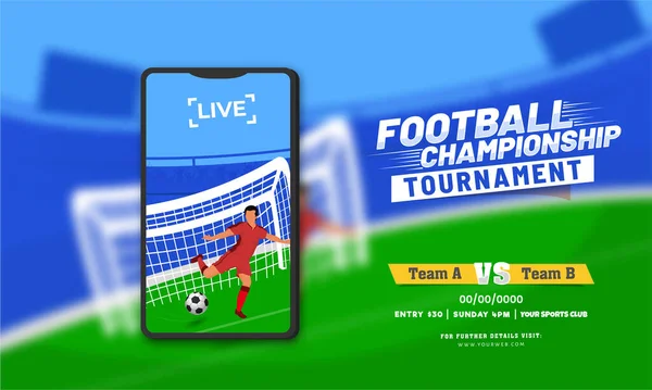 Live Football Match Smartpphone Participating Team Blurred Stadium Background — Stockvector