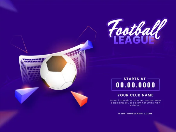 Football League Concept Soccer Ball Goal Net Triangle Element Violet — Stockvector