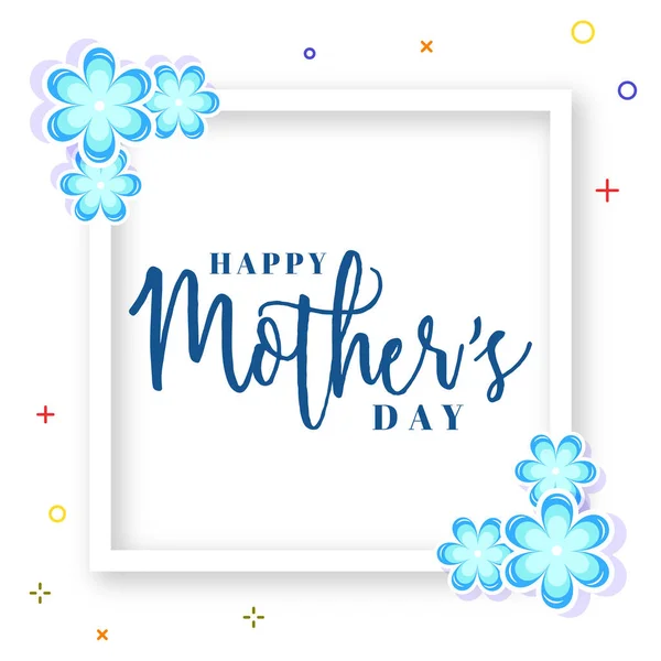 Χαρούμενη Ημέρα Της Μητέρας Ευχετήρια Κάρτα Αυτοκόλλητο Στυλ Λουλούδια Λευκό — Διανυσματικό Αρχείο