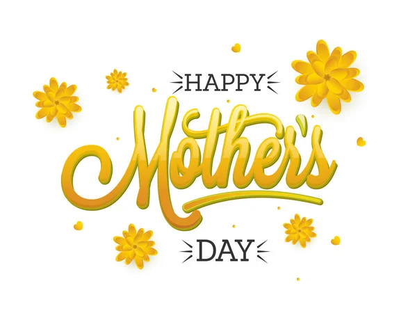 Happy Mother Day Lettering Flowers Heart Decorated White Background — Stockvector