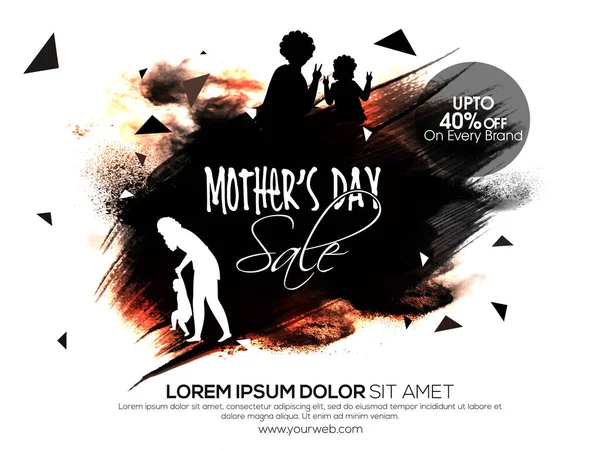 Mother Day Sale Poster Design Black Brush Stroke Effect White — ストックベクタ