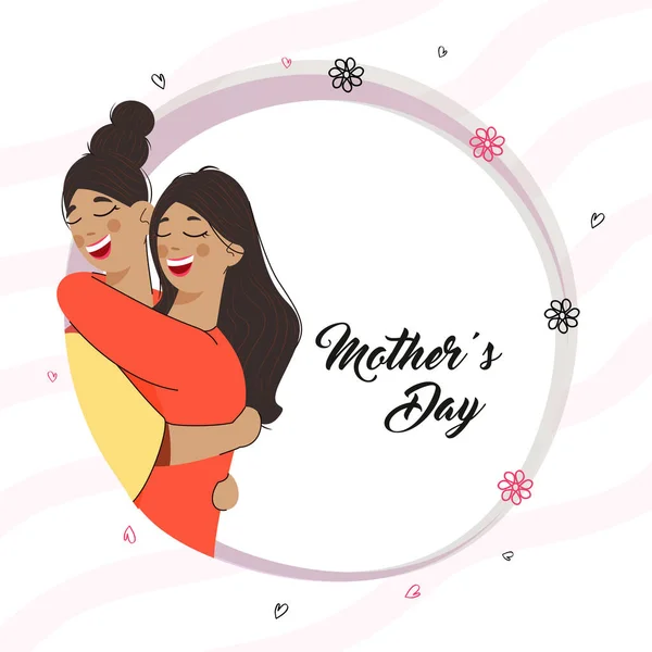 Mother Day Greeting Card Cheerful Lady Hugging Her Daughter White — Wektor stockowy