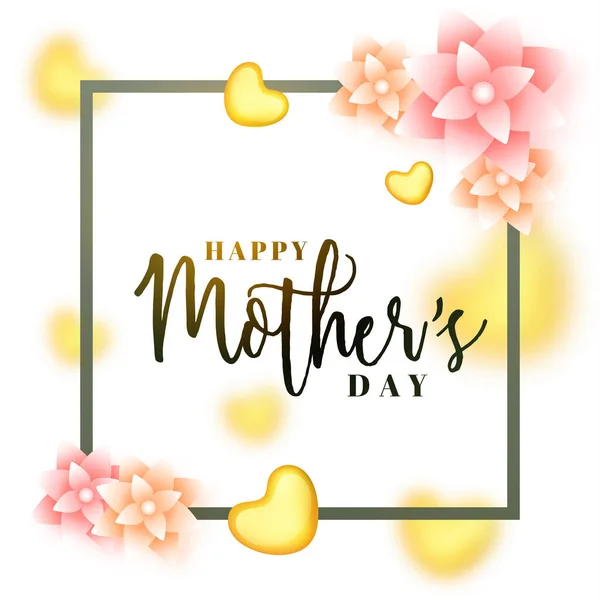 Happy Mother Day Font Glossy Flowers Golden Hearts Decorated White — Stockvector