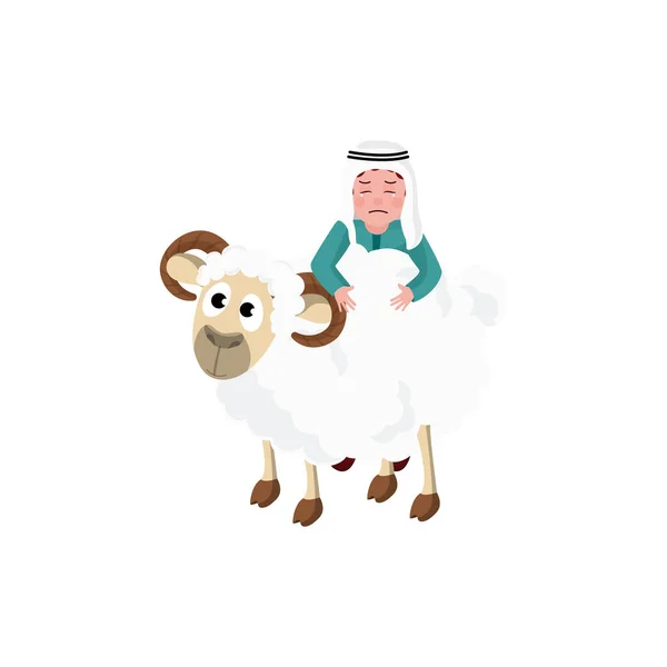 Illustration Crying Arabian Boy Cartoon Sheep White Background — Stockový vektor