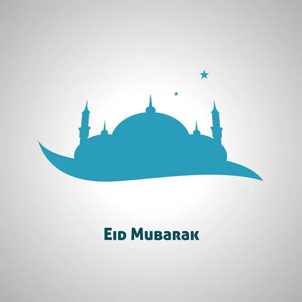 Eid Mubarak Celebration Concept Blue Silhouette Mosque Stars Glossy Gray — Stock Vector