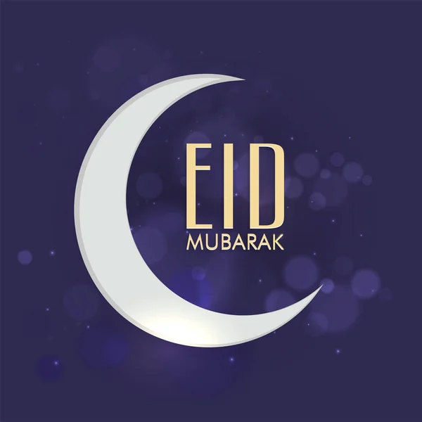 Eid Mubarak Font Crescent Moon Blue Bokeh Background — Stok Vektör