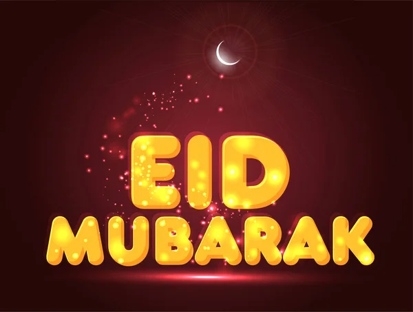 Golden Eid Mubarak Lights Effect Crescent Moon Red Background — Image vectorielle