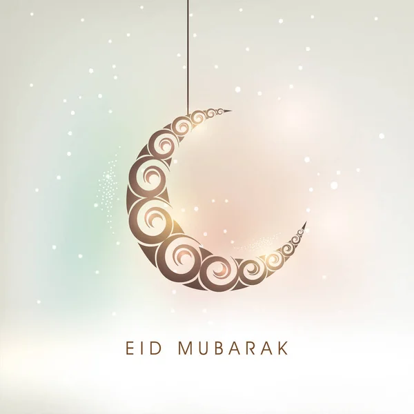 Eid Mubarak Celebration Concept Swirl Crescent Moon Hang Glossy Background — Stockový vektor