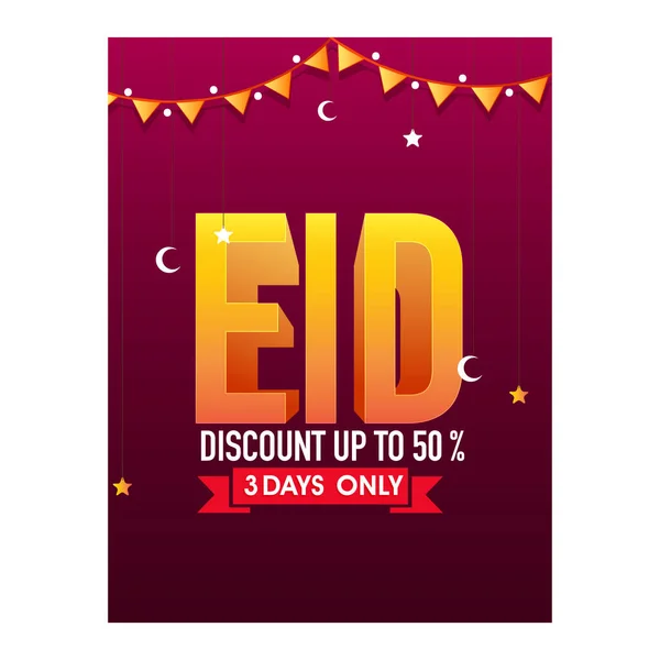 Eid Sale Poster Design Hanging Crescent Moon Stars Bunting Flags — Stock Vector