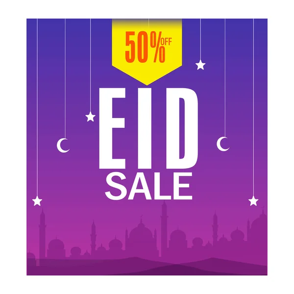 Eid Sale Poster Design Mit Rabatt Halbmond Sterne Hängen Blauer — Stockvektor