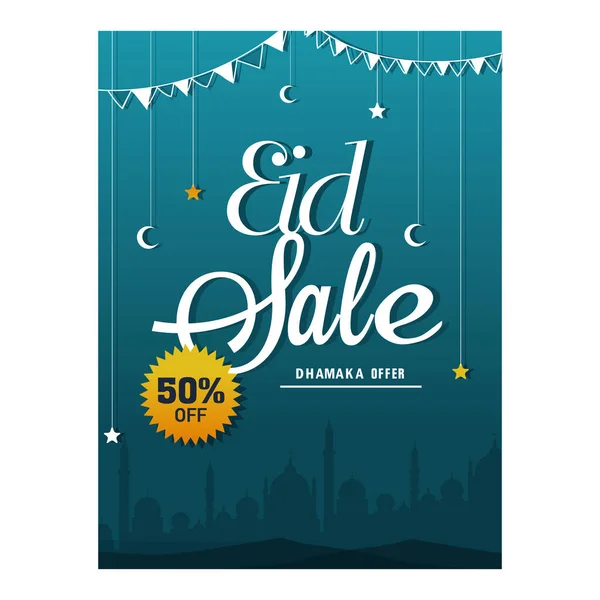 Eid Sale Flyer Design Discount Offer Crescent Moon Stars Hang — 스톡 벡터