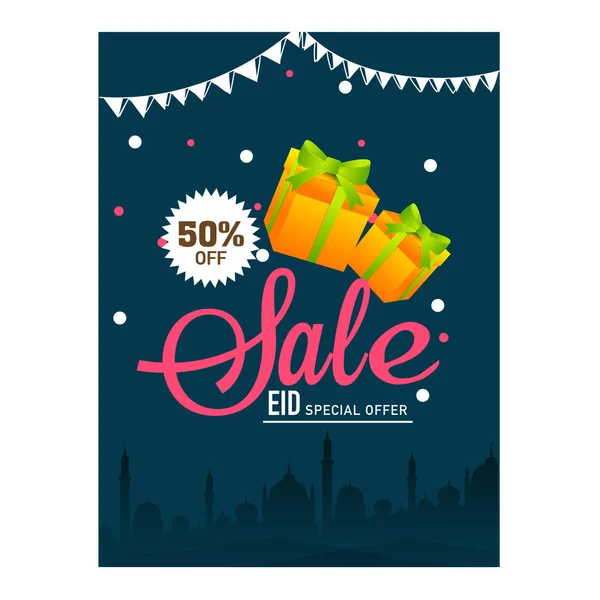 Eid Sale Template Flyer Design Discount Offer Realistic Gift Boxes — Vector de stock