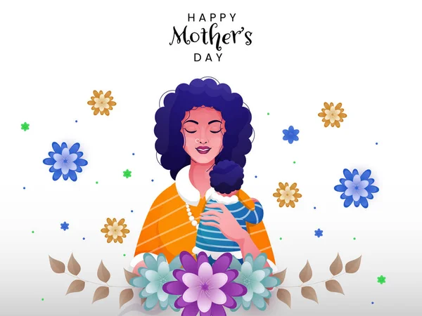 Happy Mother Day Concept Young Lady Hugging Her Baby Flowers — Vetor de Stock