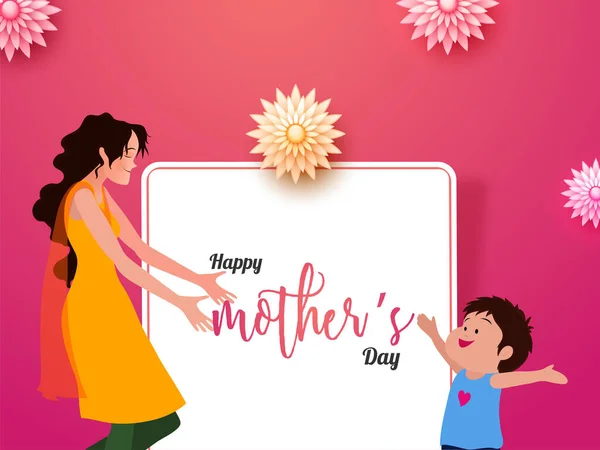 Happy Mother Day Concept Young Lady Saying Come Here Son — Vector de stock
