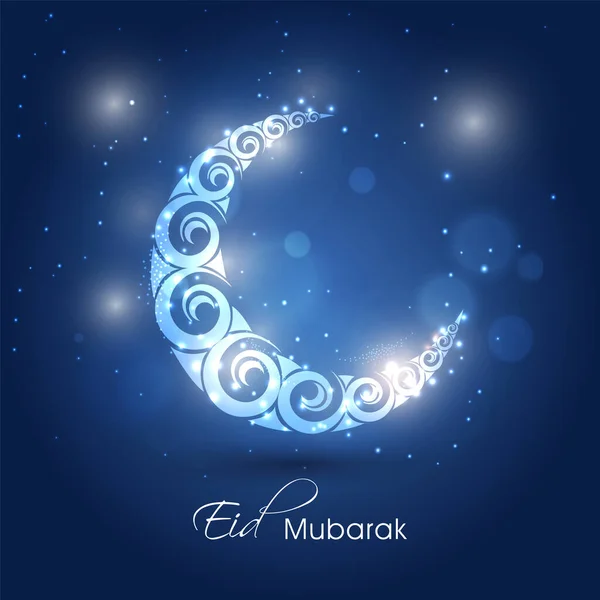 Eid Mubarak Concept Swirl Crescent Moon Lights Effect Blue Background — Stockový vektor