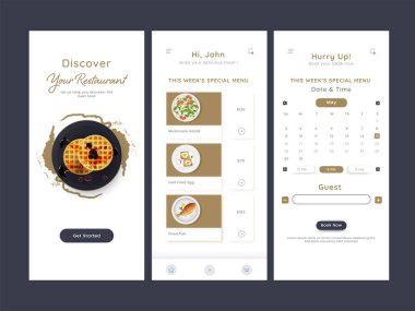 Kullanıcı Arayüzü, UX, Arayüz Ekranları Restoran Kitabı Reklamcılık için Tablo veya Rezervasyon.
