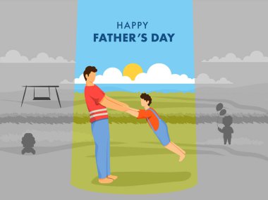 Mutlu Babalar Günü Kutlaması Konsepti, Yüzsüz Genç Adam oğluyla bahçede oynuyor..