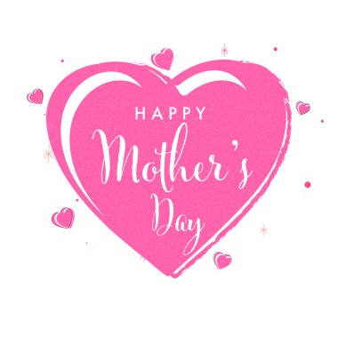 Happy Mother's Day Lettering Over Pink Hearts On White Background.