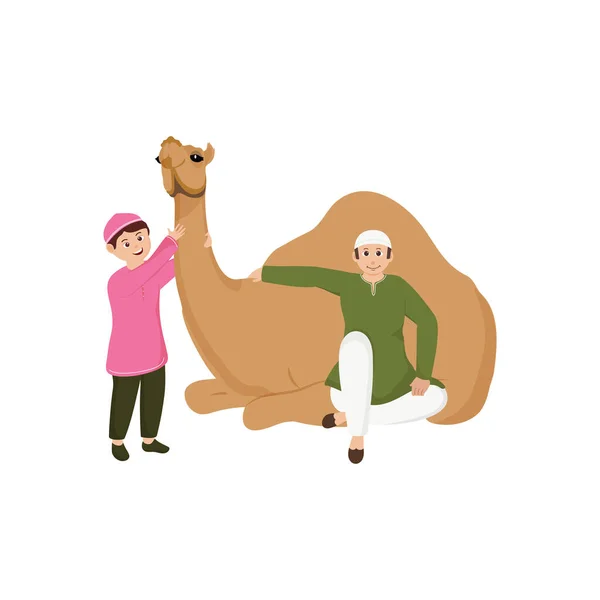 Islamic Man Boy Holding Camel White Background — Vector de stock