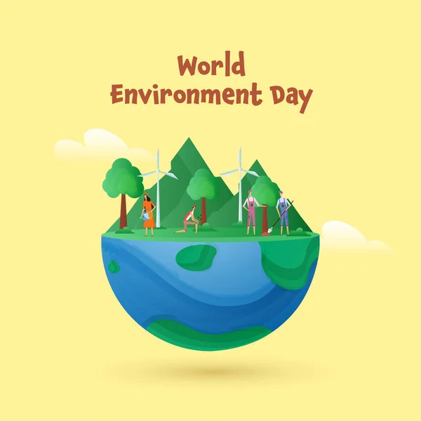 Conceito Dia Mundial Meio Ambiente Com Pessoas Dos Desenhos Animados —  Vetores de Stock