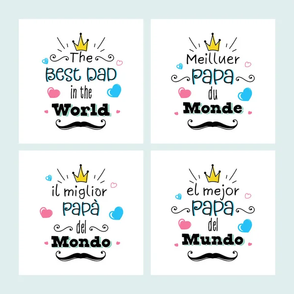 Greeting Card Post Design Best Dad World Four Type Language — Stock Vector
