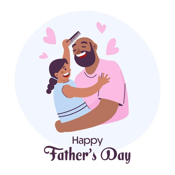 Happy Father Day Greeting Card Daughter Combing Her Dad Hair — Vetor de Stock
