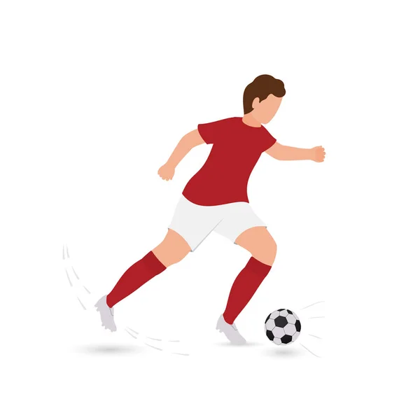 Cartoon Male Soccer Player Kicking Ball White Background — Stok Vektör