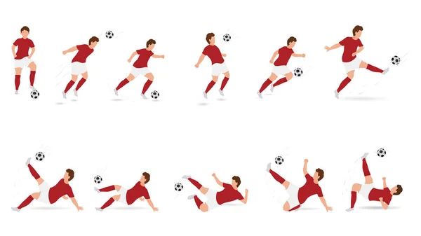 Set Faceless Male Soccer Player Kicking Ball Various Poses — Stok Vektör