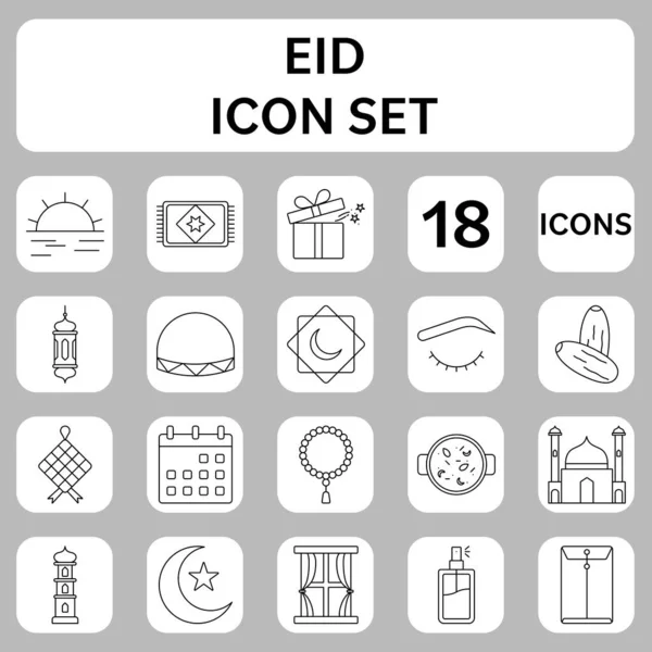 Black Linear Eid Icon Symbol Set White Grey Background — ストックベクタ