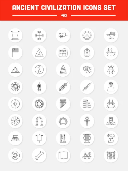 Black Line Art Set Ancient Civilization Icons Flat Style — Stock Vector