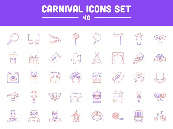 Red Purple Carnival Line Art Icon Set — Vector de stock