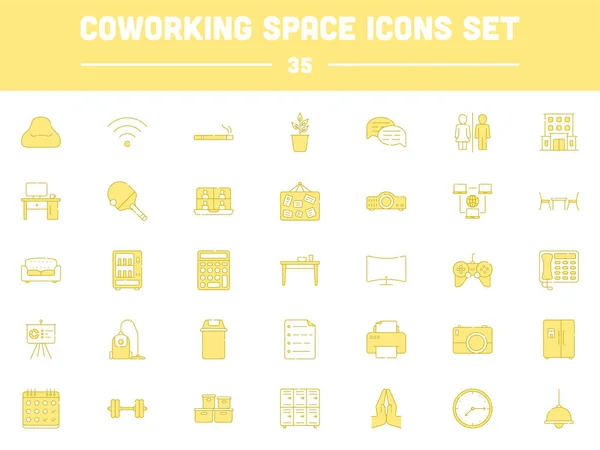 Yellow White Working Space Icon Set Flat Style — стоковий вектор