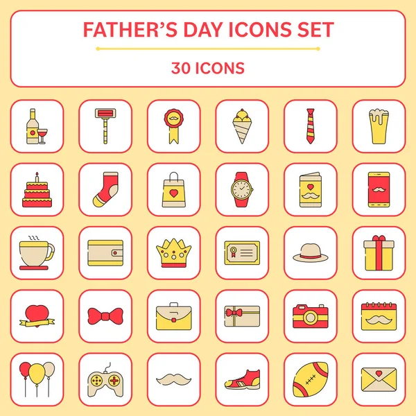 Conjunto Color Rojo Amarillo Iconos Cuadrados Del Día Del Padre — Vector de stock