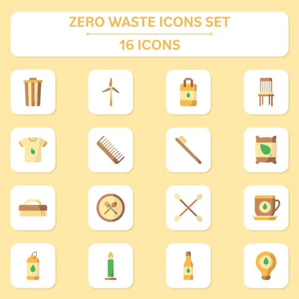Flat Illustration Zero Waste Icon Set White Yellow Square Background — стоковий вектор