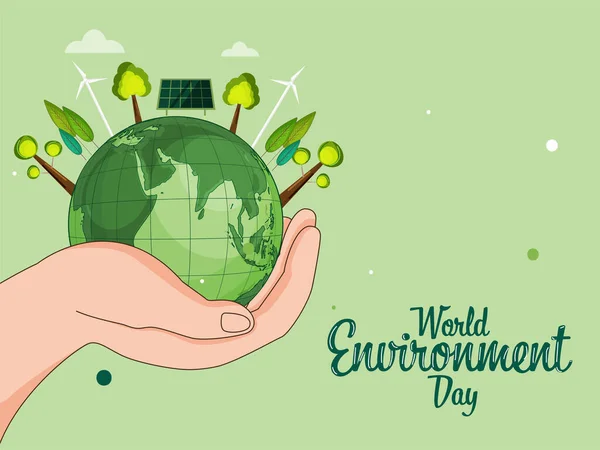 Conceito Dia Mundial Meio Ambiente Com Mão Humana Segurando Globo —  Vetores de Stock