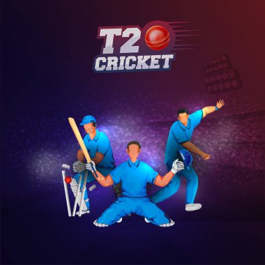 T20 Kriket Şampiyonası Yüzsüz Kriket Oyuncuları Poz Verme, Turnuva Malzemeleri Mavi ve Claret Gürültüsü Özgeçmişi Üzerine.