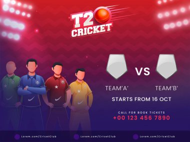 A Takımı ile B Takımı arasındaki T20 Kriket Maçı Uluslararası Yüzsüz Kriket Oyuncuları Kırmızı ve Violet Zigzag Arkaplanda.