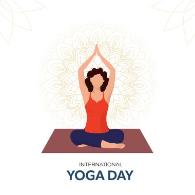 Lotus 'ta Egzersiz Yapan Yüzsüz Genç Kadın Uluslararası Yoga Günü' nde Padmasana pozu verdi..