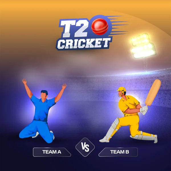 Sticker Style T20 Cricket Font Red Ball Participating Team Faceless — стоковий вектор