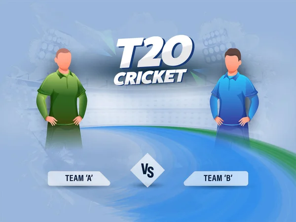 A队Vs B队与无脸板球手之间T20板球比赛 浅谈蓝调背景 — 图库矢量图片
