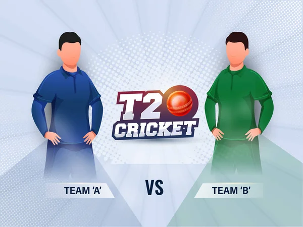 Estilo Pegatina Fuente Cricket T20 Con Bola Roja Jugadores Cricket — Vector de stock