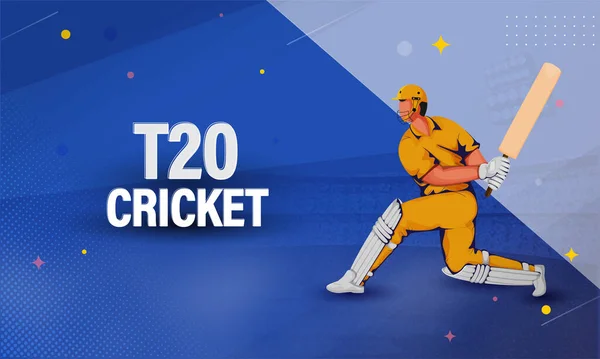T20 Cricket Championship Banner Design Batsman Player Action Pose Blue — Vector de stock