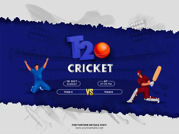 T20 Cricket Match Team Cartoon Batsman Bowler Player Action Pose — Vector de stock