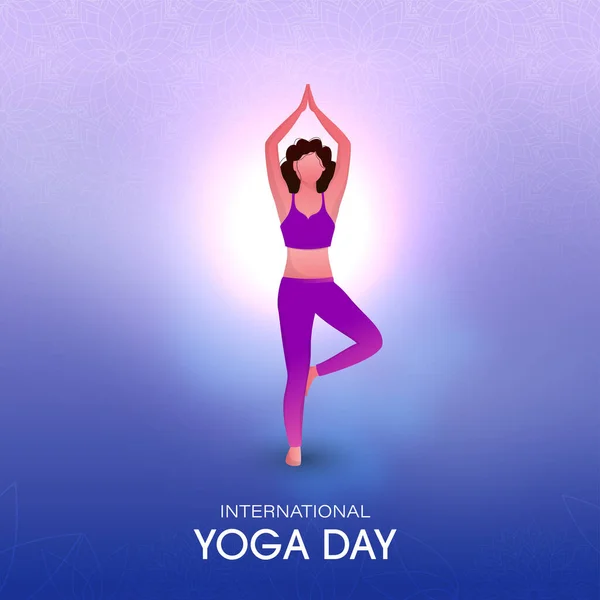Faceless Young Lady Practicing Vrikshasana Pose Occasion International Yoga Day — Stock vektor