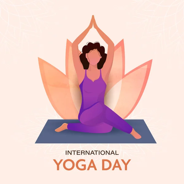 International Yoga Day Concept Faceless Young Lady Practicing Yoga Sukhasana — Vetor de Stock