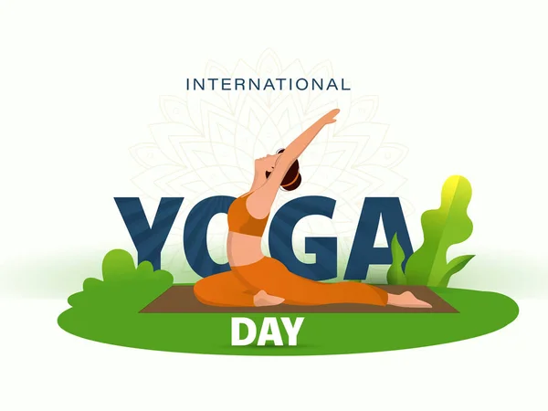International Yoga Day Concept Young Lady Practicing Aswasanchalasana Pose Nature — 스톡 벡터