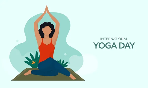 Internationella Yogadagen Konceptet Med Ansiktslös Ung Dam Praktiserande Yoga Sukhasana — Stock vektor