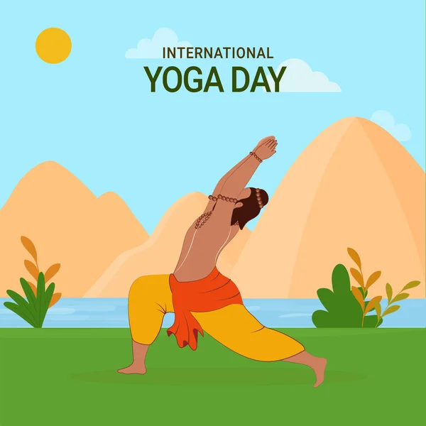 International Yoga Day Concept Indian Sage Sadhu Doing Surya Namaskar — 스톡 벡터