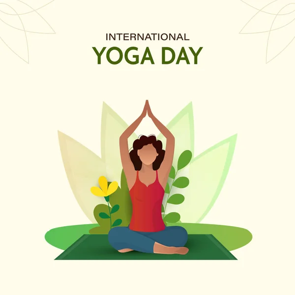 International Yoga Day Concept Faceless Young Woman Doing Exercise Lotus — Stock vektor