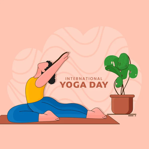 International Yoga Day Poster Design Faceless Young Woman Practicing Aswaasanchal —  Vetores de Stock